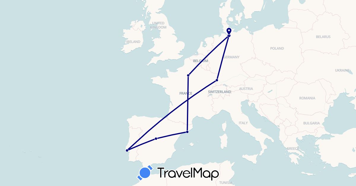 TravelMap itinerary: driving in Germany, Spain, France, Portugal (Europe)